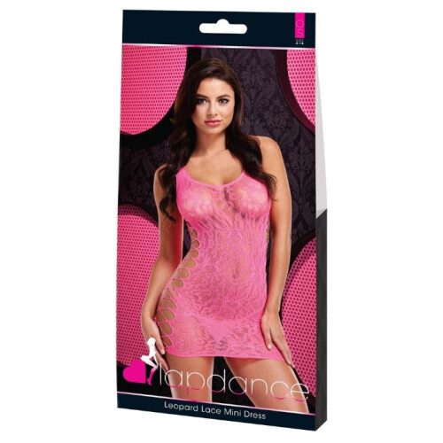 Lapdance Leopard Cutout Lace Mini Dress Hot Pink 2