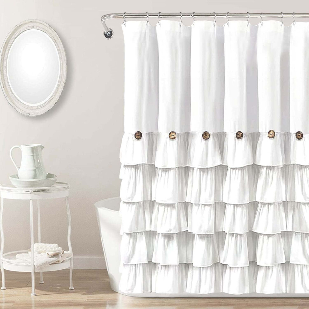 Rideau De Douche Volants Blancs, Ensemble De Rideaux De Douche De Ferme Avec 12 Crochets, 72 X 72 Pouces, Rideaux De Douche En Tissu Avec Bouto-image