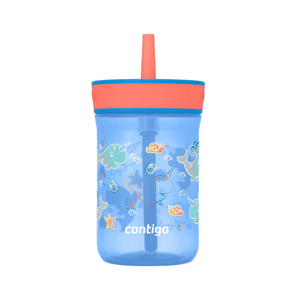 Contigo Kids Leighton Straw Tumbler With Spill-Proof Leak-Proof Lid 14Oz Poppy/Narwhals Blue