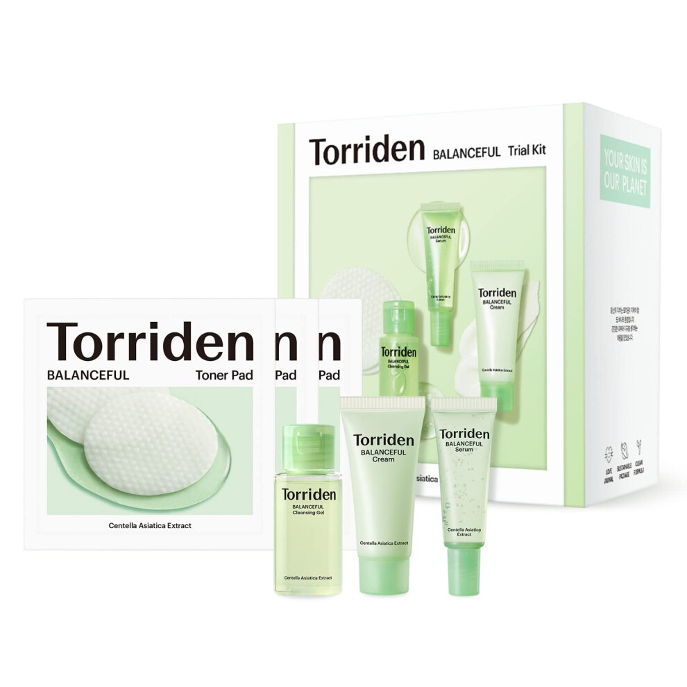 Torriden Cream Balanceful Cica Trial Kit Gotu Kola Infused Daily Skincare Kit - 4 Step Regimen With Cleansing Gel Toner Pad Serum And |