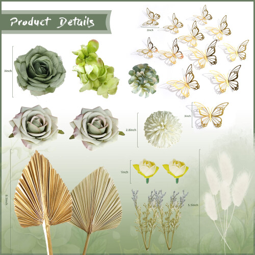 Boho Cake Topper Palm Feuilles de fleurs vertes poussireuses DCORATIONS DE CAKE PITSION 2
