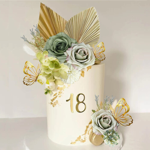 Boho Cake Topper Palm Feuilles de fleurs vertes poussireuses DCORATIONS DE CAKE PITSION