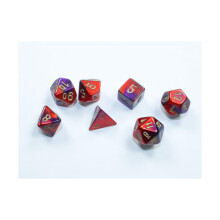 Purple och Red Gemini Mini Dice med guldfrgade nummer 10 mm (3/8in) uppsttning av 7 Chessex