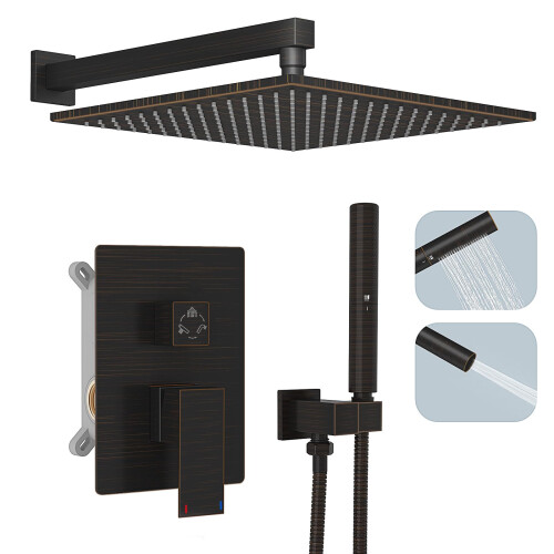Conjunto de Chuveiro Hoimpro Bronze 12 Pol. com Cabeça de Chuveiro e Duchinha 2 em 1