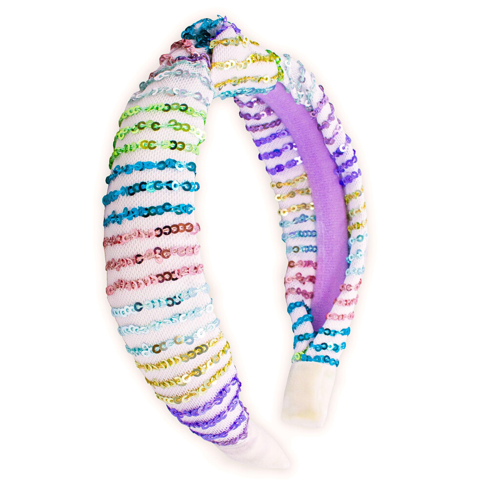 FROG SAC Bandeau nou    pour filles Bandes de cheveux nou   es pour enfants Accessoires de cheveux scintillants pour filles (blanc-paillettes)