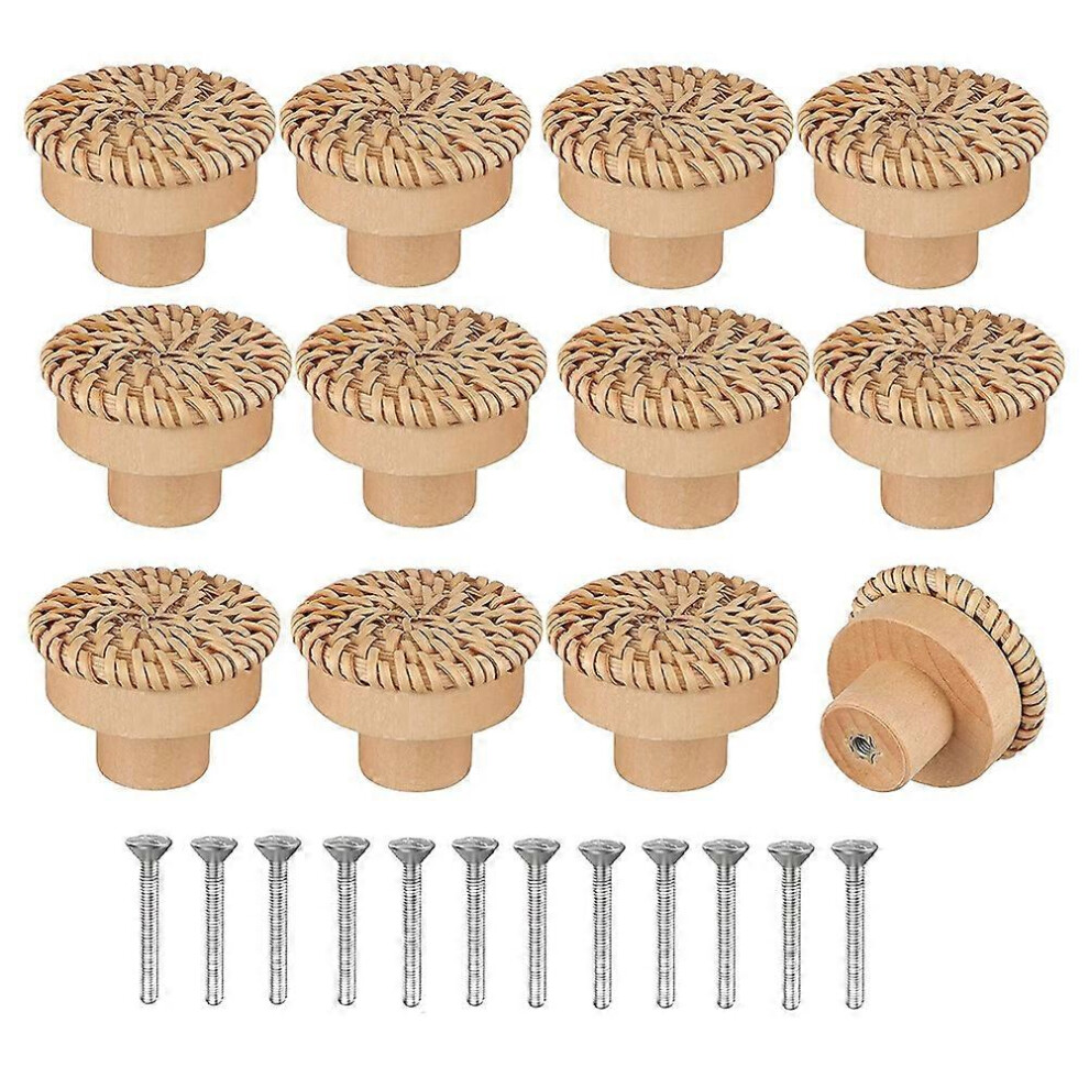 Boutons de commode en rotin Boho Boutons de tiroir en bois ronds faits à la main en osier tressé et vis pour meuble Boho