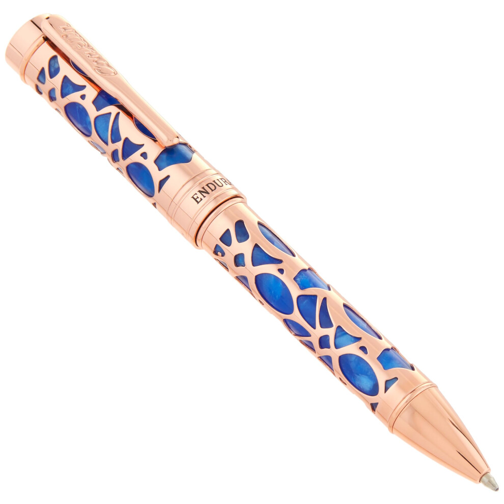 Stylo     bille Conklin Endura Deco Crest en bleu avec accents en or rose - Elegant Writing Instrument Pen Company