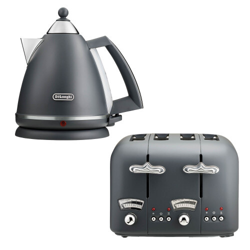 De'Longhi Delonghi Argento 1.7L Kettle & 4 Slice Toaster Set, Grey