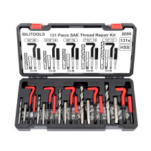 BILITOOLS Helicoil Tråd Reparationskit SAE, 131-delars HSS Borra Heli Coil Kit 1/4" 5/16" 3/8" 7/16" 1/2"