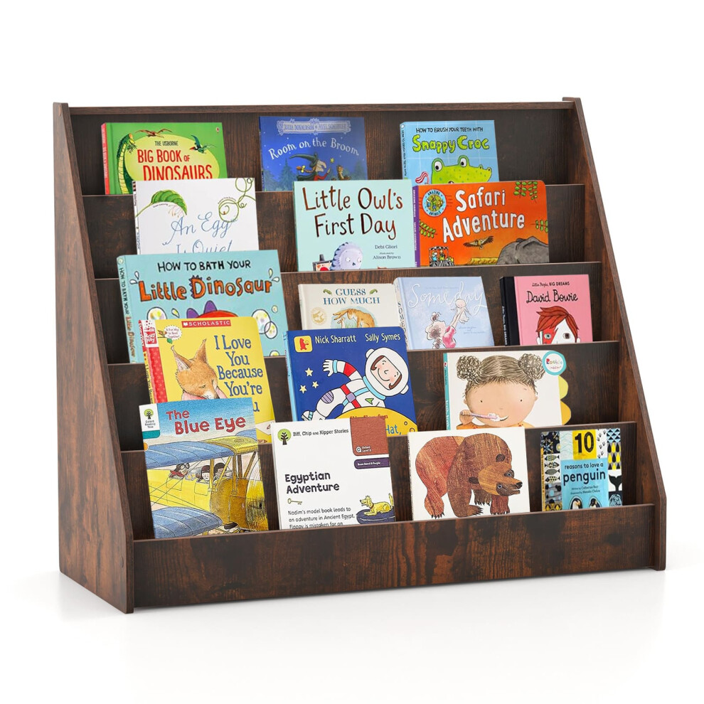 Casart Kids Bookshelf 5-Tier Wooden Toddler Book Shelf Stand-Coffee