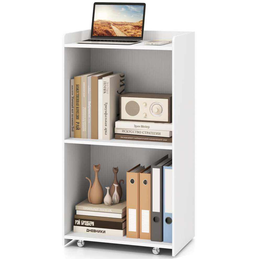 Rolling Lectern Stand 105 cm Presentation Podium w/2 Shelves-White