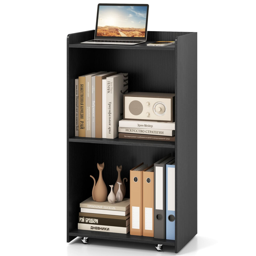 Rolling Lectern Stand 105 cm Presentation Podium w/2 Shelves-Black
