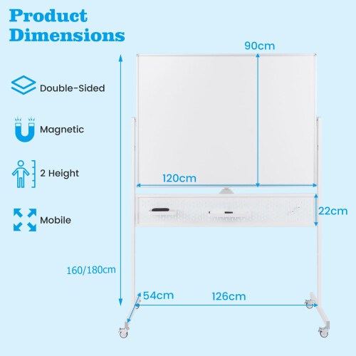 Casart Mobile Whiteboard 120 x 90 CM Double-Sided Dry Erase Board-White 1