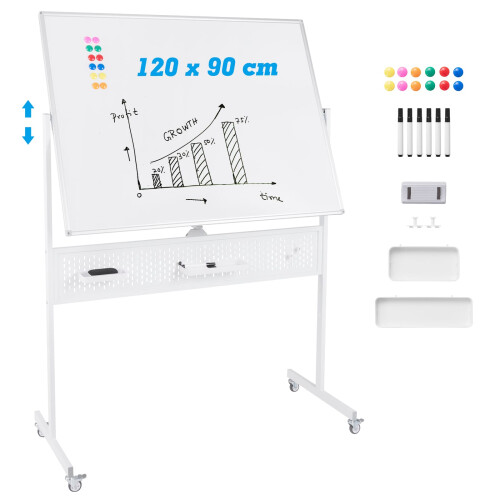 Casart Mobile Whiteboard 120 x 90 CM Double-Sided Dry Erase Board-White