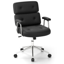 Office Chair PU Leather Upholstered Desk Chair Button Tufted Back-Black