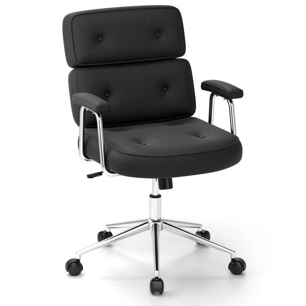 Casart Office Chair Pu Leather Upholstered Desk Chair Button Tufted Back-Black