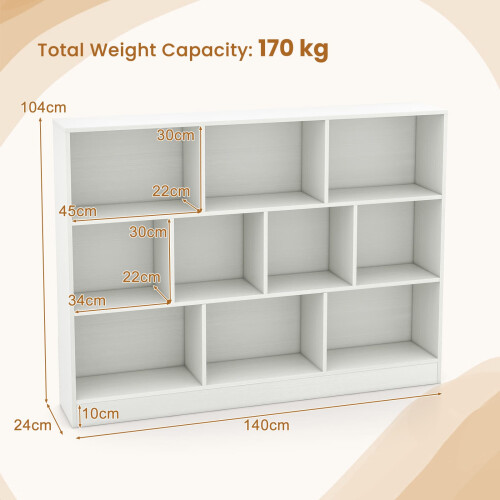Casart 10-Cube Bookshelf 3-Tier Freestanding Storage Organizer White 1