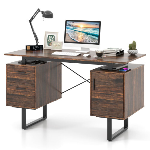 Casart Computer Desk Home Office Desk with Floating Desktop-Coffee 1