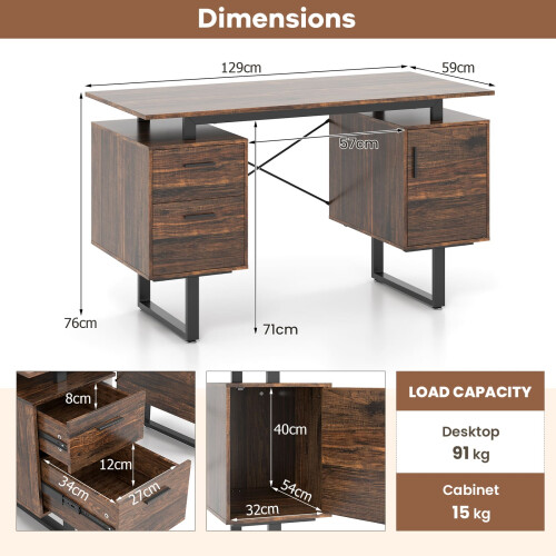 Casart Computer Desk Home Office Desk with Floating Desktop-Coffee 2