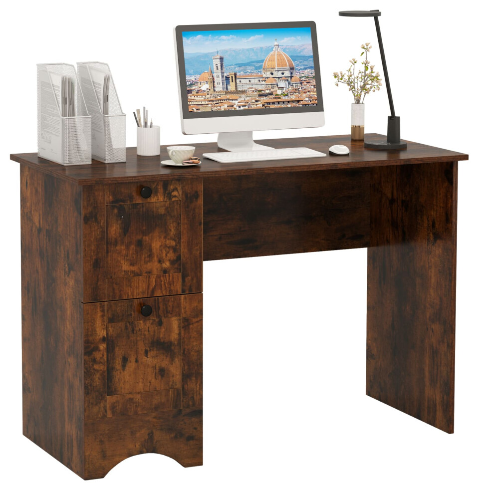 Casart Computer Desk Home Office Writing Study Desk With 2 Drawers- Brown