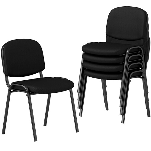 Casart Set of 5 Waiting Room Chairs Stackable Reception Guest Chairs-Black