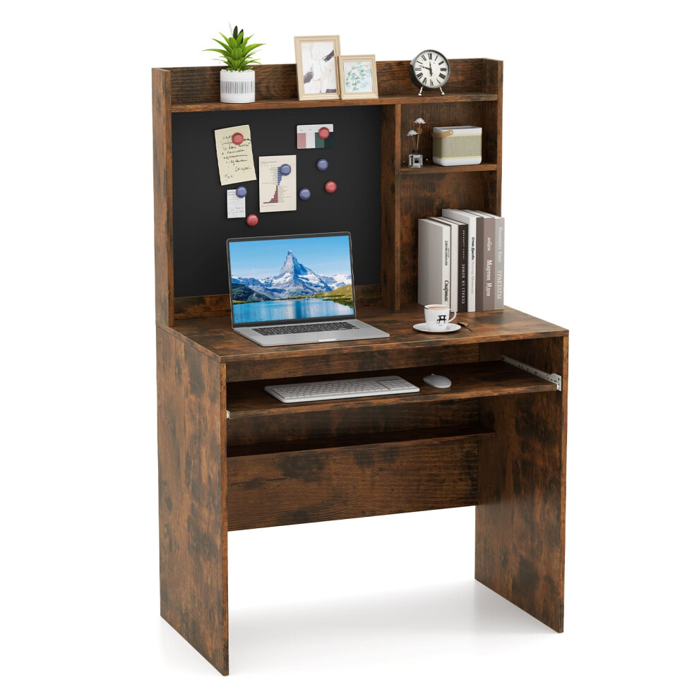 Computer Desk Home Office Desk w/Magnetic Bulletin Board-Coffee