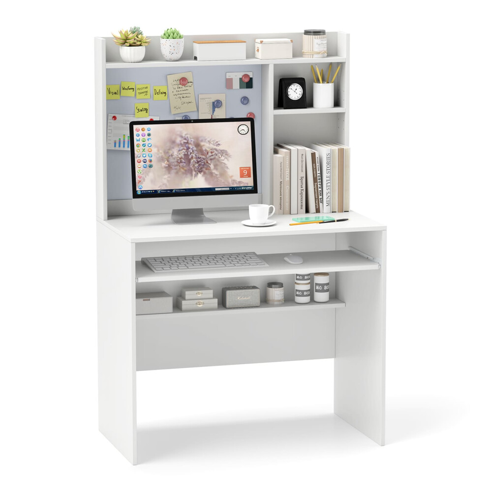 Computer Desk Home Office Writing Table w/Magnetic Bulletin Board-White