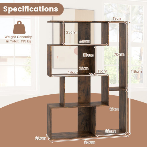 Casart Open-back Geometric Bookshelf Home 6-Cube Large Bookcase-Cafe 1