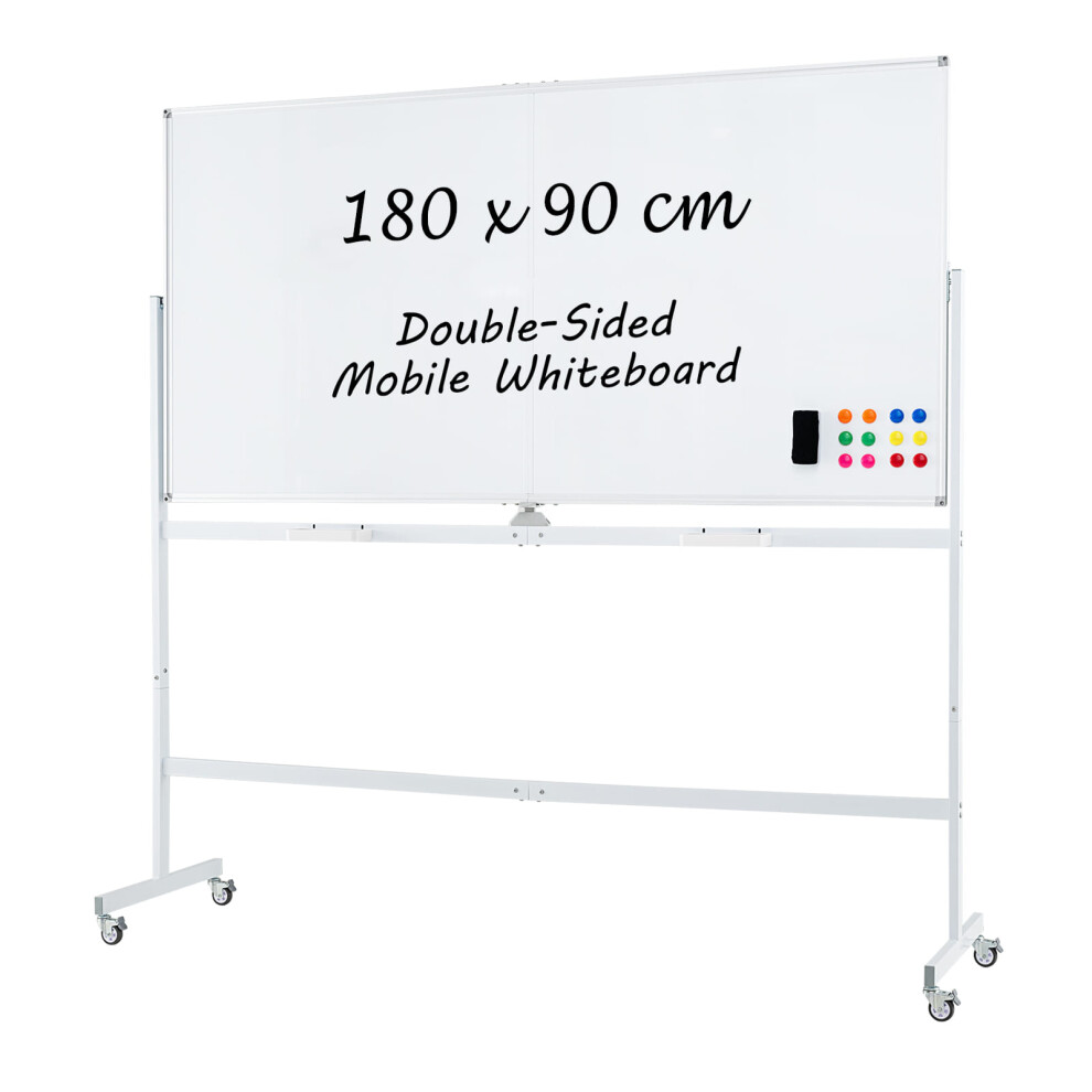 Rolling Whiteboard on Wheels Double-Sided Magnetic Whiteboard 180x90CM