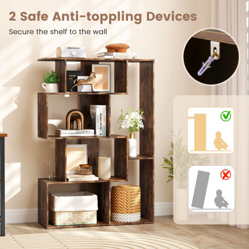 Casart Open-back Geometric Bookshelf Home 6-Cube Large Bookcase-Cafe 2