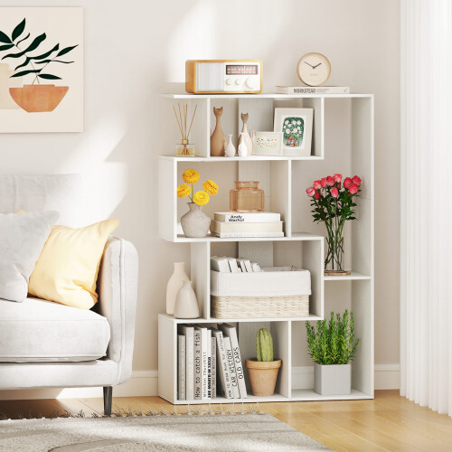 Casart Open-back Geometric Bookshelf Home 6-Cube Large Bookcase-White 2