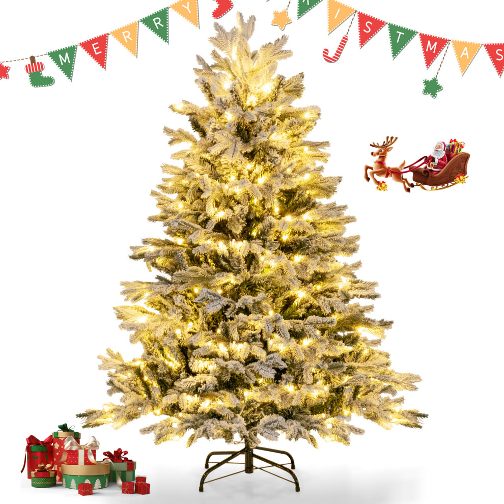 4.5FT Pre-Lit Artificial Christmas Tree Snow-flocked Xmas Tree 200 LED Lights