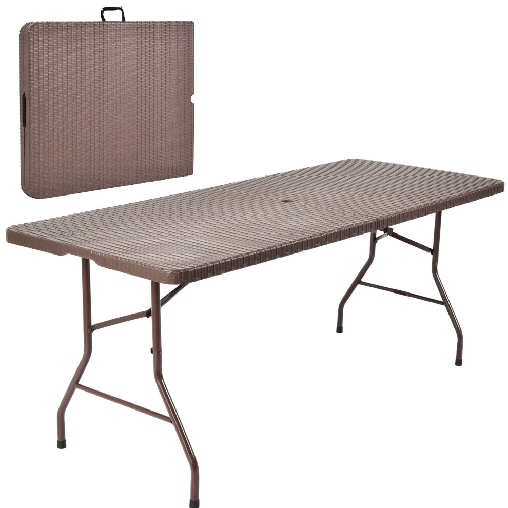 Casart 182 Cm Center Folding Table Portable Plastic Table W/ Rattan Design