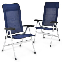 2-Piece Patio Folding Chairs Garden Portable Chaise Lounge Chair-Navy