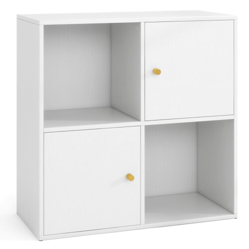 Casart 4-Cube Bookcase 3-Tier Bookshelf Storage Organizer w/2 Cabinets-White