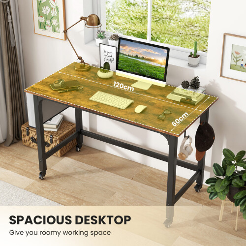 Casart Mobile Computer Desk 120cm Home Office Desk w/ Storage Bag-Brown 2