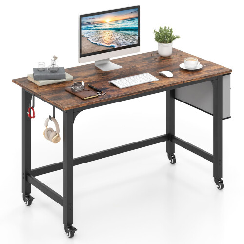 Casart Mobile Computer Desk 120cm Home Office Desk w/ Storage Bag-Brown