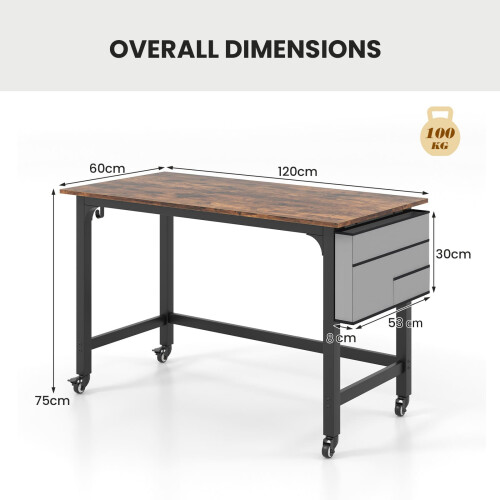 Casart Mobile Computer Desk 120cm Home Office Desk w/ Storage Bag-Brown 1