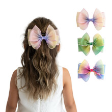 Summer Crystal 3 kpl Organza iso rusettihiusklipsi - tytille ja naisille - ihanteellinen hiusasusteet syntympiviin arkipivisin lomiin ja juhliin
