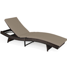 Patio Adjustable Rattan Chaise Lounge Chair w/5 Backrest Positions-Grey