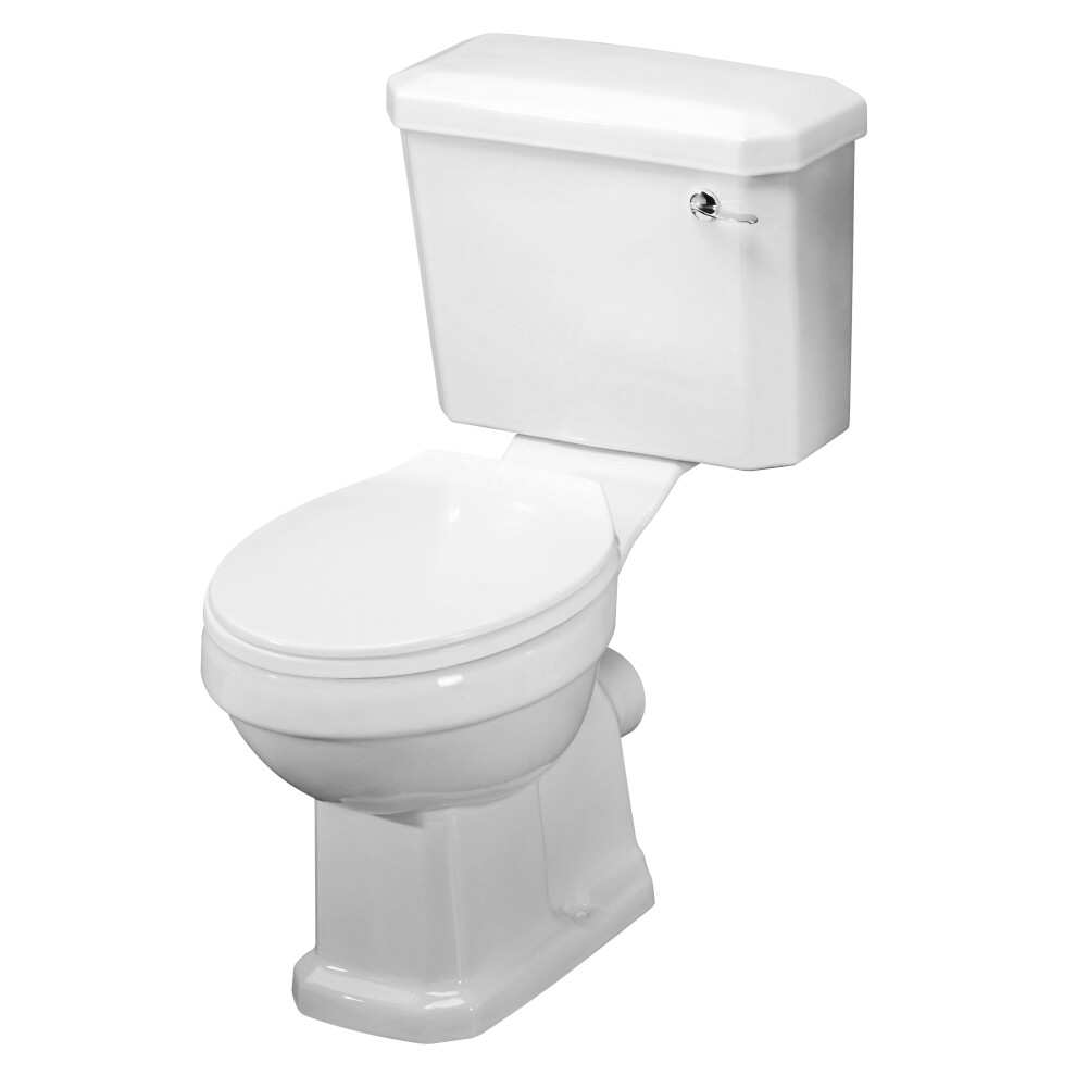 Traditional Close Coupled Toilet Pan, Cistern & Soft Close Seat - 820mm x 470mm