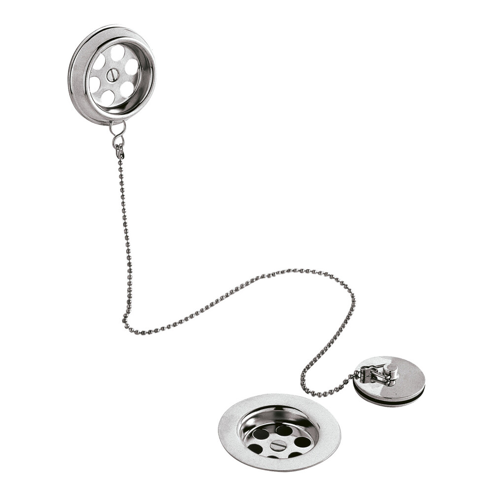 Round Bath Waste with Overflow, Brass Plug & Ball Chain for Baths up to 20mm Thick - Chrome