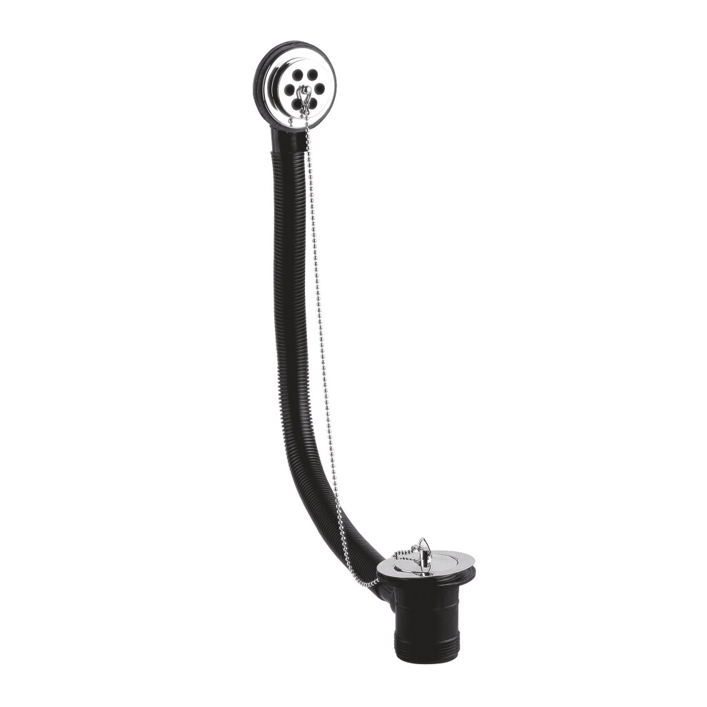 Bath Waste with Overflow, Poly Plug & Ball Chain, for Baths up to 5mm Thick - Chrome