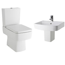 Optic Square Ceramic Bundle - Semi Flush to Wall Toilet Pan, Cistern & Soft Close Seat + 520mm Basin & Semi Pedestal - Balterley