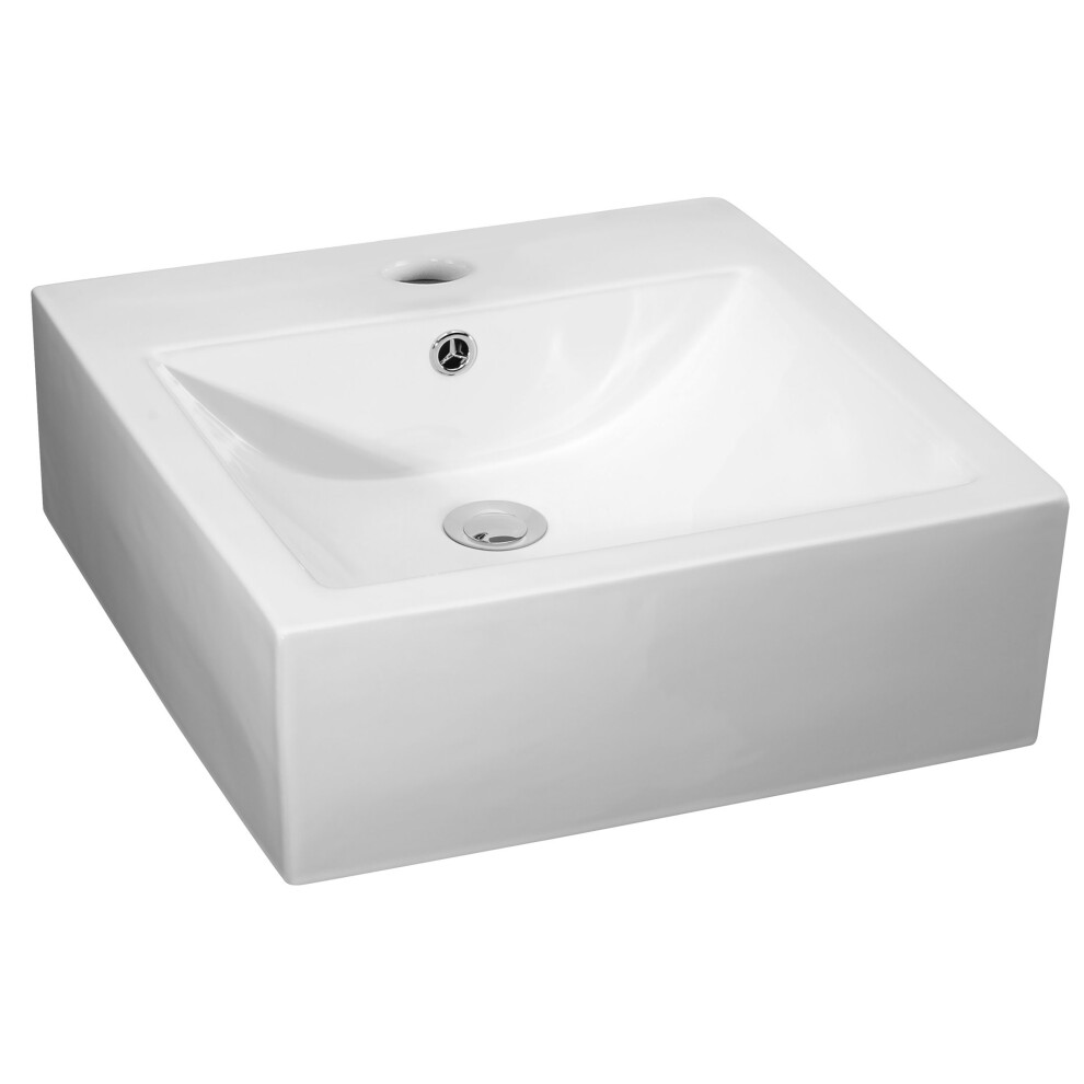 Square 1 Tap Hole Ceramic Countertop Vessel with Overflow - 470mm