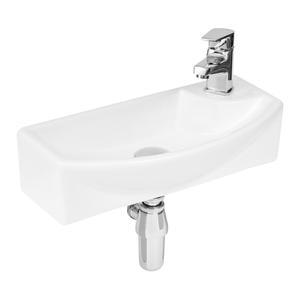 Compact Wall Hung Left Hand Round Ceramic 1 Tap Hole Vessel - 450mm