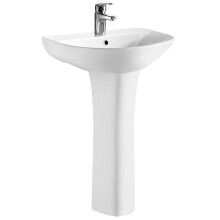 Balterley Quinn 1 Tap Hole Round Ceramic Basin with Full Pedestal – 560mm, Vitreous China, Pre-drilled, BCQU300