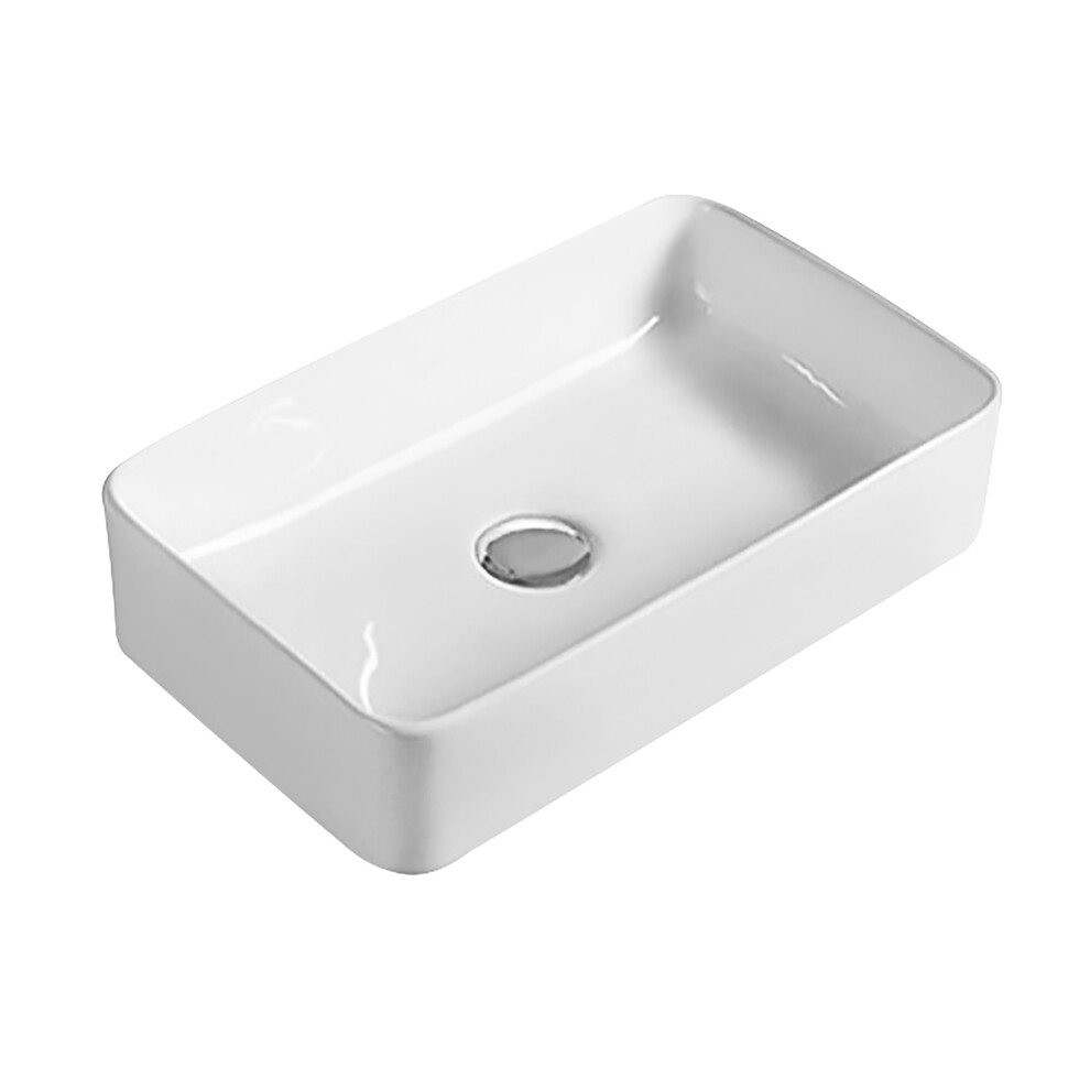 Rectangular 1 Tap Hole Ceramic Countertop Vessel without Overflow - 465mm