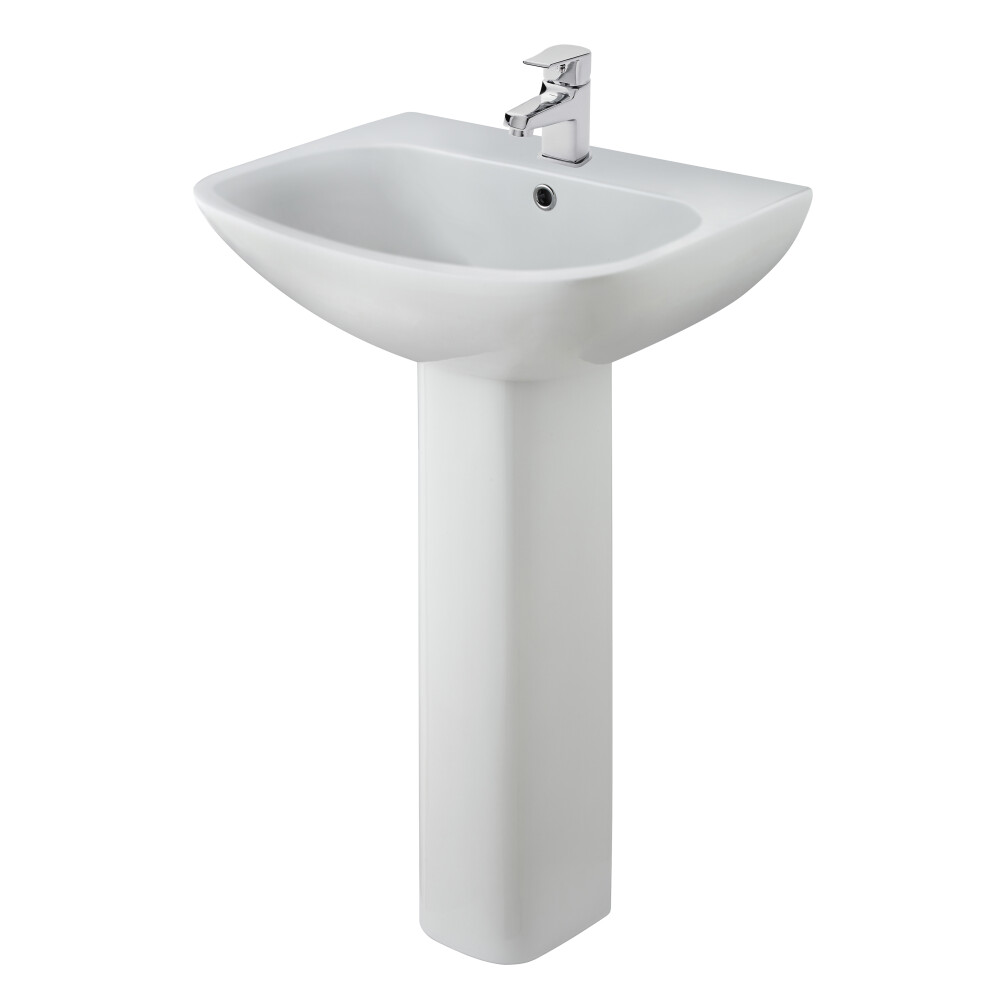 Soft Square 1 Tap Hole Bathroom Basin Sink & Full Pedestal - 545mm