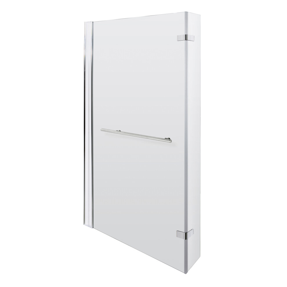 6mm Toughened Safety Glass Reversible L-Shaped Bath Fixed Screen Hinged Return with Rail - Chrome